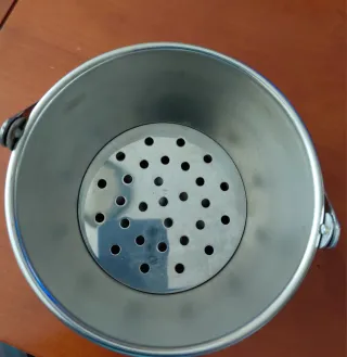 Cubitera Acero Inox con Asa Madera años 80.