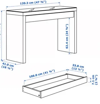 Tocador/Escritorio Malm Ikea Blanco con cristal.