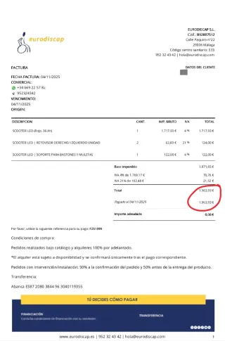 Scooter modelo Leo marca Invacare Rojo KM CERO