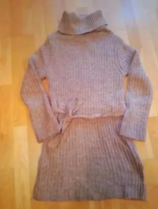 Vestido de lana beige cuello alto Talla S