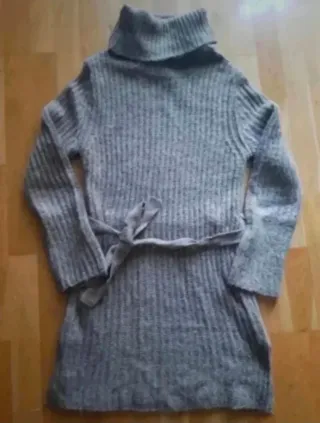 Vestido de lana beige cuello alto Talla S