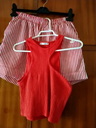 Conjunto Mujer Rojo y Blanco Rayas
