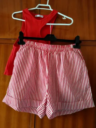 Conjunto Mujer Rojo y Blanco Rayas