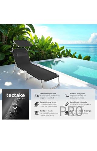Tumbona Plegable con Toldo y Respaldo Regulables, Tumbona Piscina