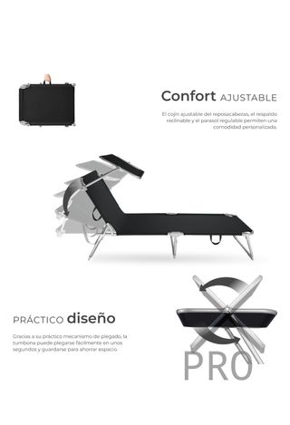 Tumbona Plegable con Toldo y Respaldo Regulables, Tumbona Piscina