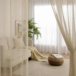 Cortinas visillo lino beige Miulee 140x235cm
