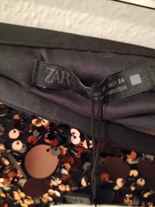 Minifalda Zara lentejuelas negra y dorada T.XS
