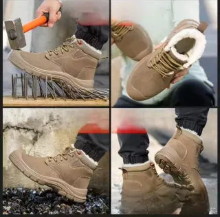 Botas de seguridad beige y marrón