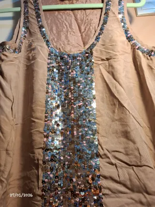 Vestido corto fiesta lentejuelas beige