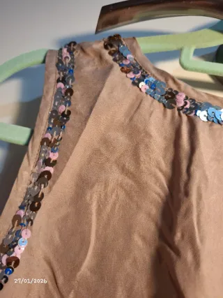 Vestido corto fiesta lentejuelas beige