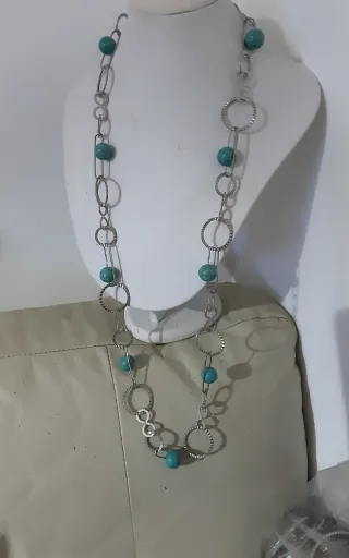 Collana lunga argento e turchese