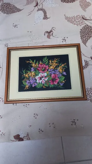 Quadro a mezzo punto fiori cotone