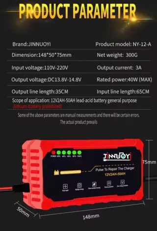 Cargador Batería Coche 12V JINNUOY