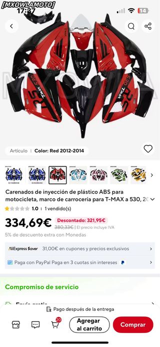 Kit Carcasa Yamaha TMAX 530 Rojo/Negro