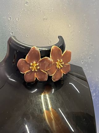Orecchini fiore vintage marrone e oro
