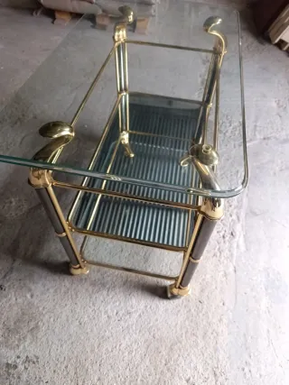 Mesita vintage cristal y metal dorado