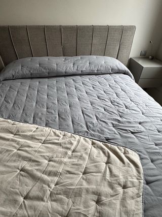 Colcha Algodón Acolchada Reversible Gris y Beige
