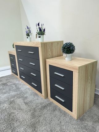 Pack comoda 4 cajones + 2 mesita noche 3 cajones