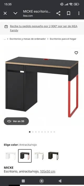 Escritorio MICKE IKEA Negro y Rojo