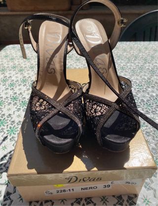 Sandali DiVas neri tacco alto pizzo strass 39