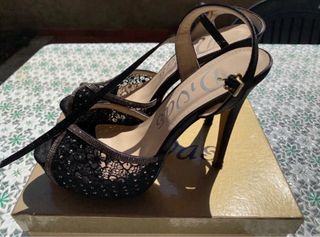 Sandali DiVas neri tacco alto pizzo strass 39