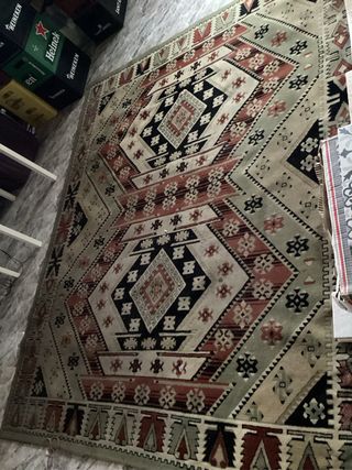 Alfombra Kilim Geometría Beige y Rojo