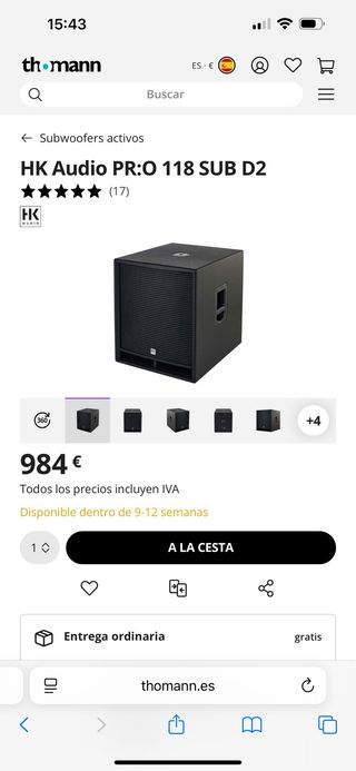 Subwoofer HK 118 Sub D2 Negro (URGE VENTA)