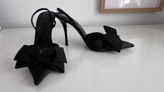 Zapatos Zara Negros Tacón Lazo