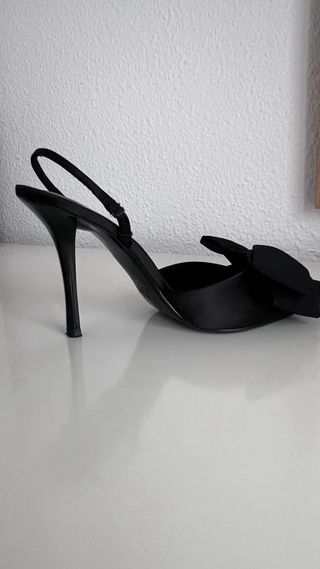 Zapatos Zara Negros Tacón Lazo