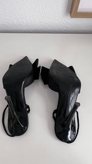 Zapatos Zara Negros Tacón Lazo