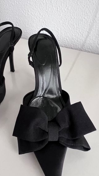 Zapatos Zara Negros Tacón Lazo