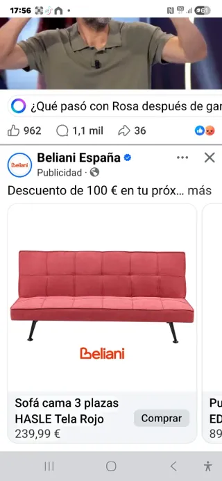 Sofá Cama Rosa/Rojo Nuevo