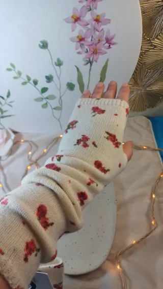 Mitones Zara Lana Beige Flores