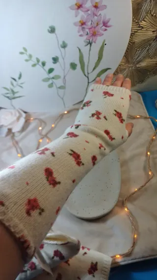 Mitones Zara Lana Beige Flores