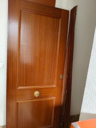 Puerta de madera maciza con pomo dorado