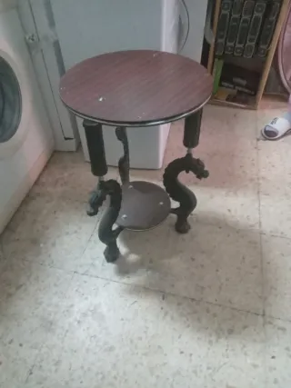 Mesa auxiliar redonda madera y metal