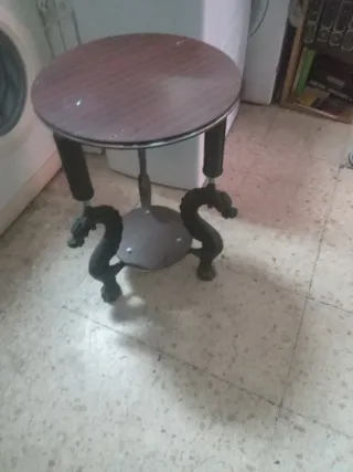 Mesa auxiliar redonda madera y metal