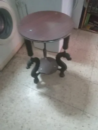 Mesa auxiliar redonda madera y metal