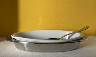 Pirofila da forno ovale con ciotola in acciaio