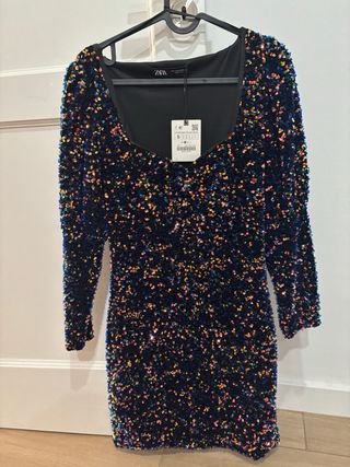 Vestido lentejuelas ZARA Talla S