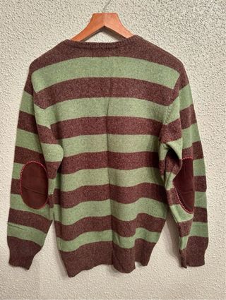 Jersey Bensimon cuello pico rayas marrón verde