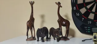 Set animali in legno: giraffe, zebra, rinoceronte