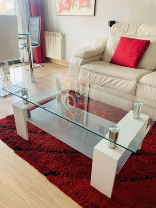 Mesa de centro cristal y metal