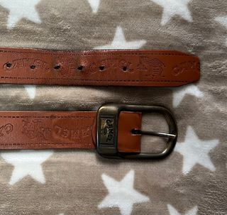 Cinturón Piel Vintage Camel Hebilla Metalica