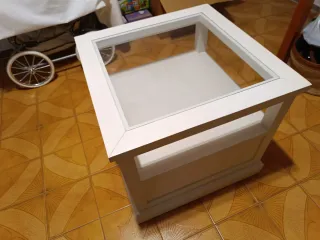 Mesa centro blanca cristal con cajón