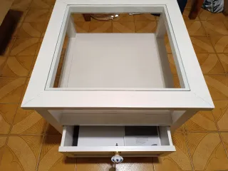 Mesa centro blanca cristal con cajón