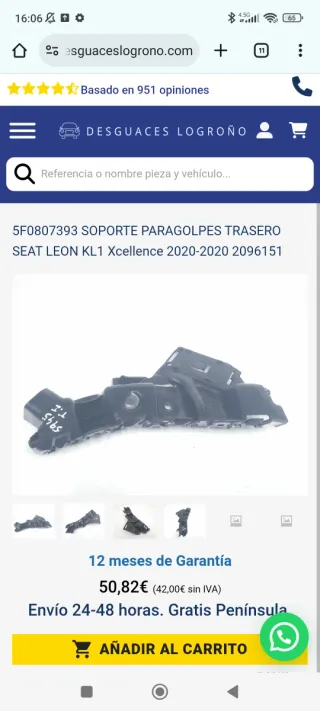 Soporte paragolpes trasero Seat leon