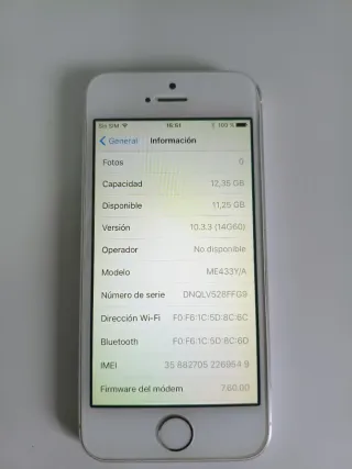 Apple iPhone 5s 16GB Silver, model A1457 ME433Y/A