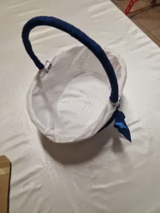 Cesta Mimbre Boda/Bautizo Azul/Blanco