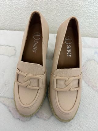 Zapatos tacón plataforma beige/rosa